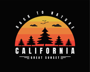 Vector illustration of graphic letters, california sunset, creative clothes, perfect for the design of t-shirts, shirts, hoodies, etc.