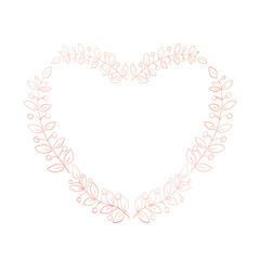 Floral heart frame pink color on white background