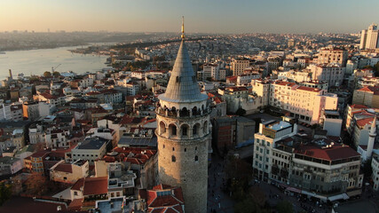 Aerial view galata tower with Golden Horn istanbul.  aerial view of istanbul city 