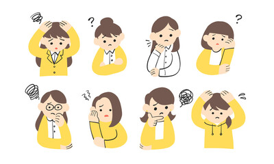 悩み、考える女性達のアイコン