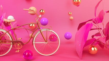 bicycle in pink interior, 3d illustration render