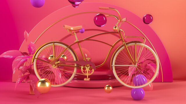 bicycle in pink interior, 3d illustration render