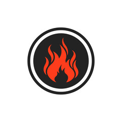 black round badge with orange fire icon