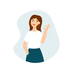The girl shows ok. Vector flat illustration