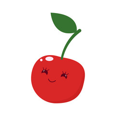 Sweet cherry. Funny fruit character. Emotions. Fruit emoticon. Kawaii. Vector flat illustration.