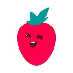 Sweet strawberry. Funny fruit character. Emotions. Fruit emoticon. Kawaii. Vector flat illustration.