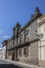 Beautiful architecture of Palacio de Nava (1585) - wonderful piece of Canarian architecture, is a blend of Baroque style, Neo-classical features. San Cristobal de La Laguna, Tenerife, Canary Islands, 