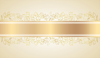 Plants line gold. The frame is shiny. Place for your text. Intertwining branches and leaves on a light beautiful background.