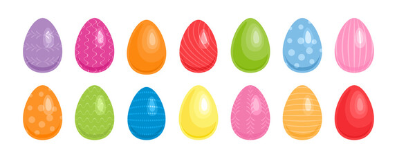 Easter eggs set. Vector illustration of colored eggs isolated on white. Flat style.