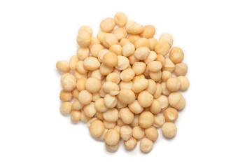 Macadamia nuts isolated on white background.