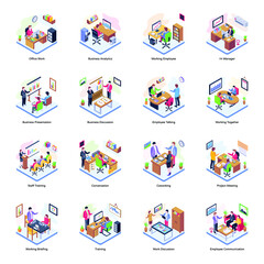  Pack of Office Work Isometric Illustrations