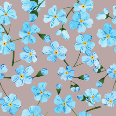 Seamless pattern with watercolor colors blue - forget-me-not