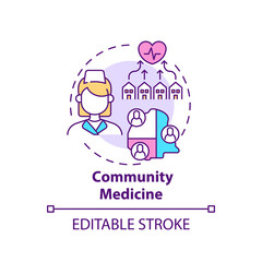 Community medicine concept icon. Public healthcare service. Therapist assistance. Family doctor idea thin line illustration. Vector isolated outline RGB color drawing. Editable stroke