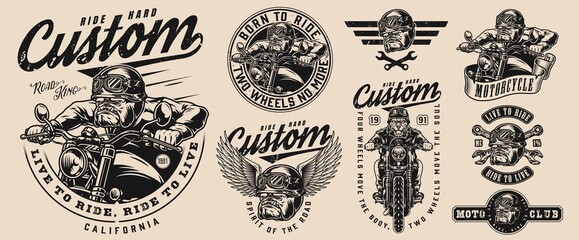 Custom motorcycle vintage monochrome emblems © DGIM studio