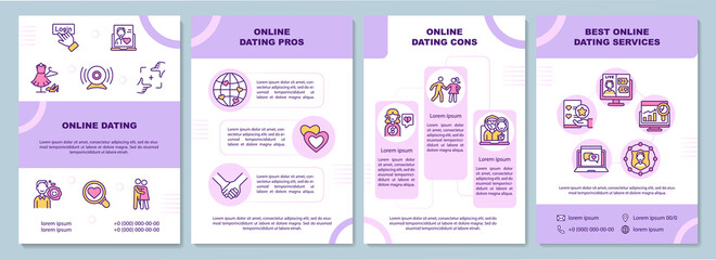 Online dating brochure template. Online dating pros. Flyer, booklet, leaflet print, cover design with linear icons. Vector layouts for presentation, annual reports, advertisement pages