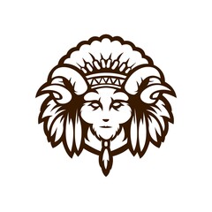 American indian esport logo mascot design. Goat man illustration for sports and game team logos