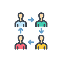 People transfer and Staff renewal color line icon. Employee replacement and Staff exchange vector outline colorful sign.