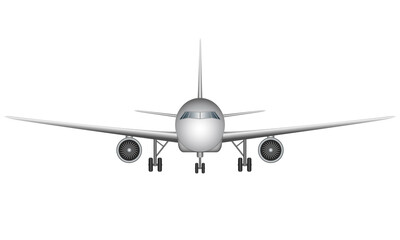 Jet airplane icon, front view, vector illustration