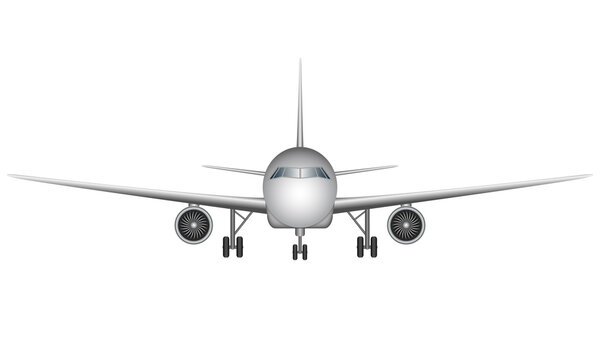 Jet airplane icon, front view, vector illustration