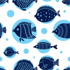 Cute fish. Kids background. Seamless pattern. Can be used in textile industry, paper, background, scrapbooking.
