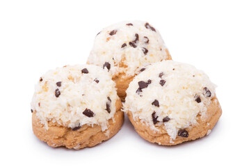 Confectionery with coconut flakes and chocolate chips isolated