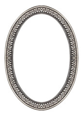 Silver oval frame for paintings, mirrors or photo isolated on white background. Design element with clipping path