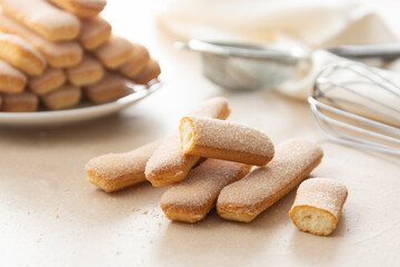 Italian sponge fingers cookies for tiramisu cake or desserts isolated