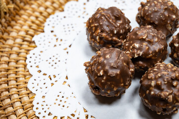 yummy chocolate on wooden tray