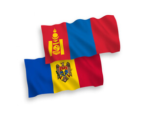 Fototapeta premium Flags of Moldova and Mongolia on a white background