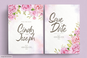 elegant soft pink watercolor roses invitation card set