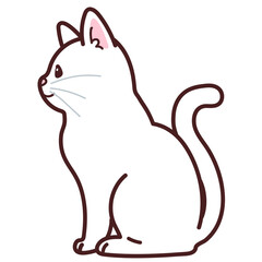 Simple and adorable white cat sitting in side view outlined