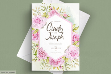 elegant soft pink watercolor roses invitation card set