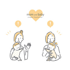 シンプルでかわいいお母さんと赤ちゃんのシーン別線画イラスト素材