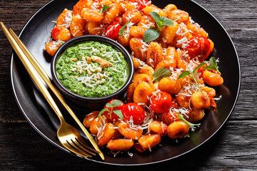 Italian potato gnocchi fried with cherry tomatoes