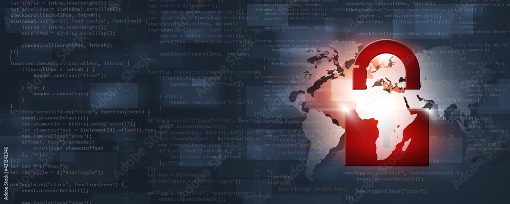 Poster red lock defence front-end developing banner