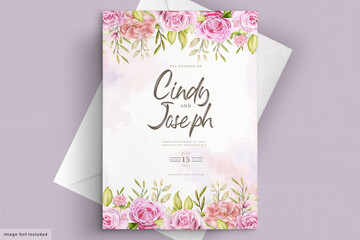 elegant soft pink watercolor roses invitation card set