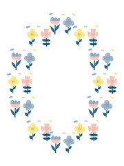 ピンクと青と黄色の北欧お花のフレーム