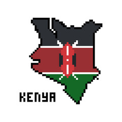 Republic of Kenya, pixel art african country map with flag isolated on white background.