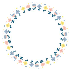 ピンクと青と黄色の北欧お花のフレーム