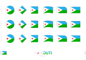 Djibouti flag set, simple flags of Djibouti with three different effects.