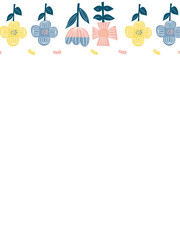 ピンクと青と黄色の北欧お花のフレーム