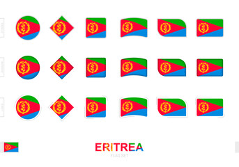 Eritrea flag set, simple flags of Eritrea with three different effects.