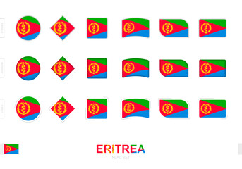 Eritrea flag set, simple flags of Eritrea with three different effects.