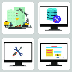 Vector illustration Set for Construction Site, Configuration Items, Computer Setting and Mouse Pointer EPS10