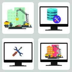 Vector illustration Set for Construction Site, Configuration Items and Computer Setting EPS10