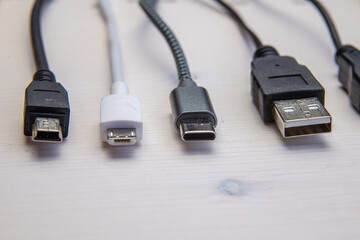 Various types of plugs and cables for audio, video, computer, smartphone and recharging...