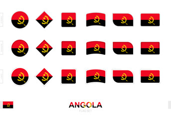 Angola flag set, simple flags of Angola with three different effects.