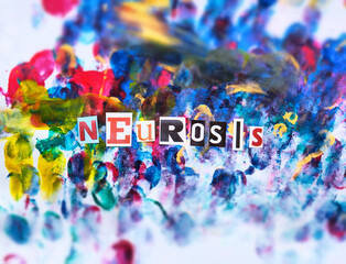 Word writing text Neurosis from cut letters on abstract strokes bright colorful  background....