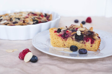 Freshly baked homemade summer berry cake. Sweet food.
