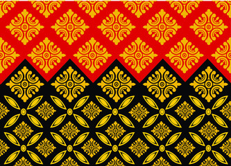 Geometric Indonesian batik motifs with distinctive Balinese floral pattern